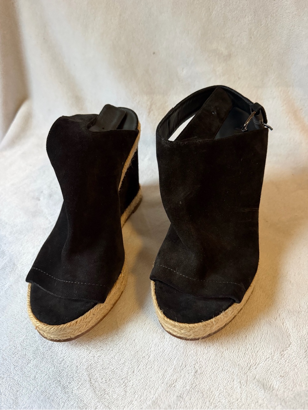 Black Suede Espadrille Wedge Sandals - Women
